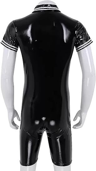 Men's Shiny Patent Leather Jacket Casual Slim Fit Leather Tank Top T-Shirts