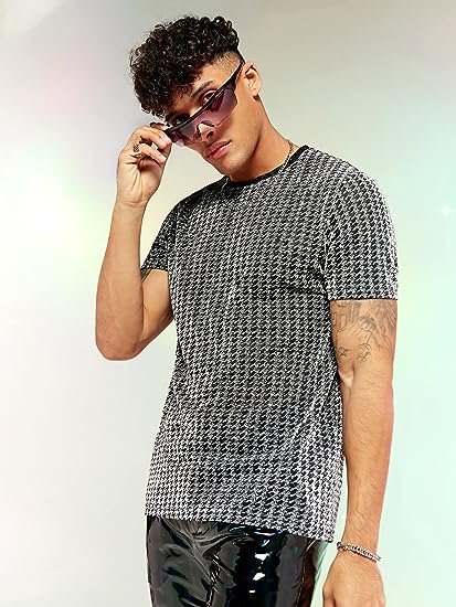 Men's Metallic Rave Shirt Short Sleeve Crewneck Pullover Party Top