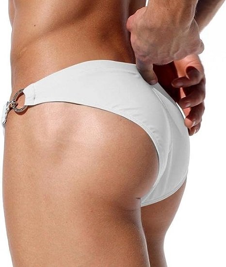 Mens Sexy Nylon Bikini Swim Briefs Hook and Ring Swimsuit